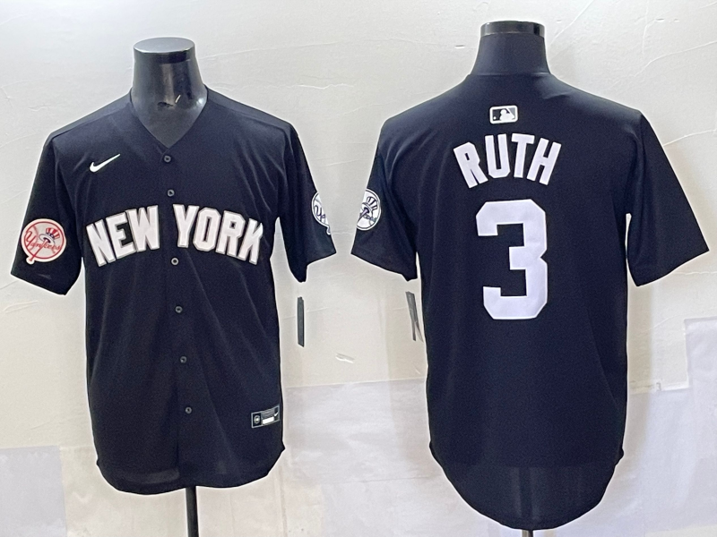 Men 2025 New York Yankees 3 Ruth black Nike MLB Jersey style 725003